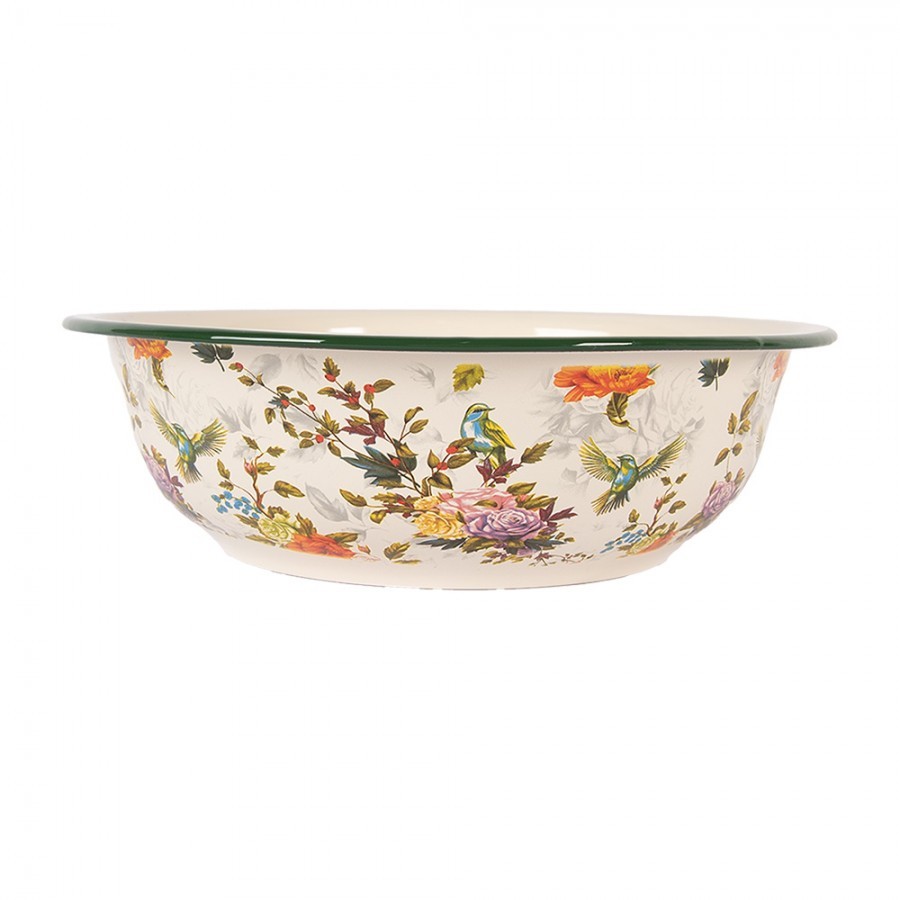 Béžová dekorační smaltovaná mísa s květy Vintage - Ø 30*9 cm / 3000 ml