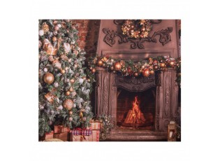 Vánoční látkové pozadí s hořícím krbem Christmas Wall Cloth - 180*1*210 cm