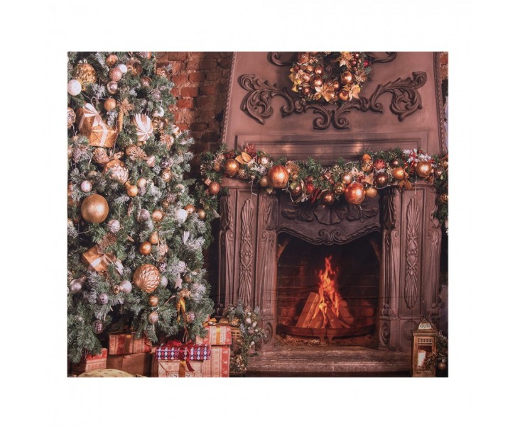 Vánoční látkové pozadí s hořícím krbem Christmas Wall Cloth - 180*1*210 cm Clayre & Eef