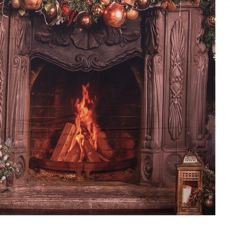 Vánoční látkové pozadí s hořícím krbem Christmas Wall Cloth - 180*1*210 cm