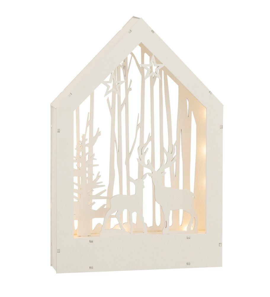 Dřevěná svítící dekorace jelen v lese - 24*5*34 cm