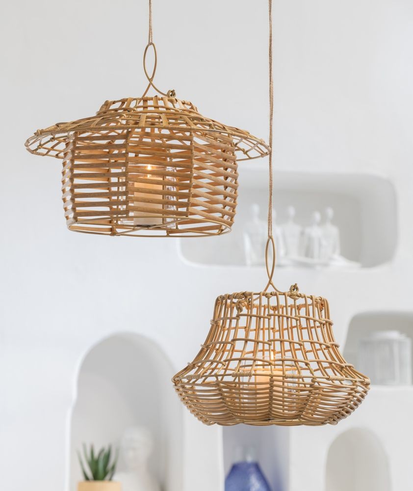 Béžová ratanová závěsná lucerna Giro - 33*33*33 cm