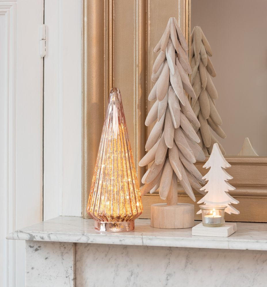 Bílý svícen s dřevěným stromkem Tree White - 10*9*20 cm