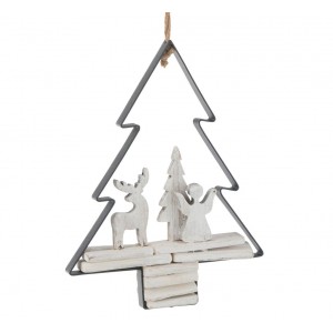 Závěsná dekorace anděl a jelen ve stromku Christmas Tree - 21*5*28 cm