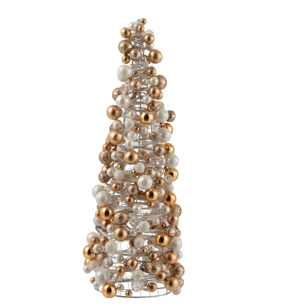 Měděno-krémový perličkovo kouličkový stromek Baubles - Ø 18*45 cm