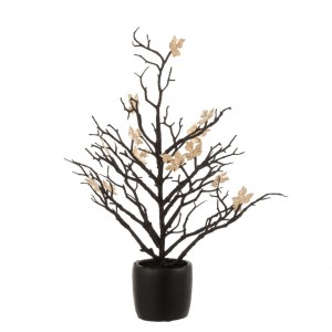 Černý dekorační stromek se zlatými lístky Tree Glitt - 15*15*44 cm
