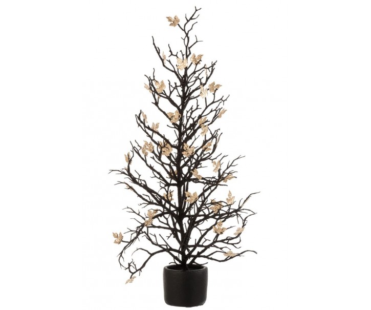 Černý dekorační stromek se zlatými lístky Tree Glitt L - 23*23*71 cm