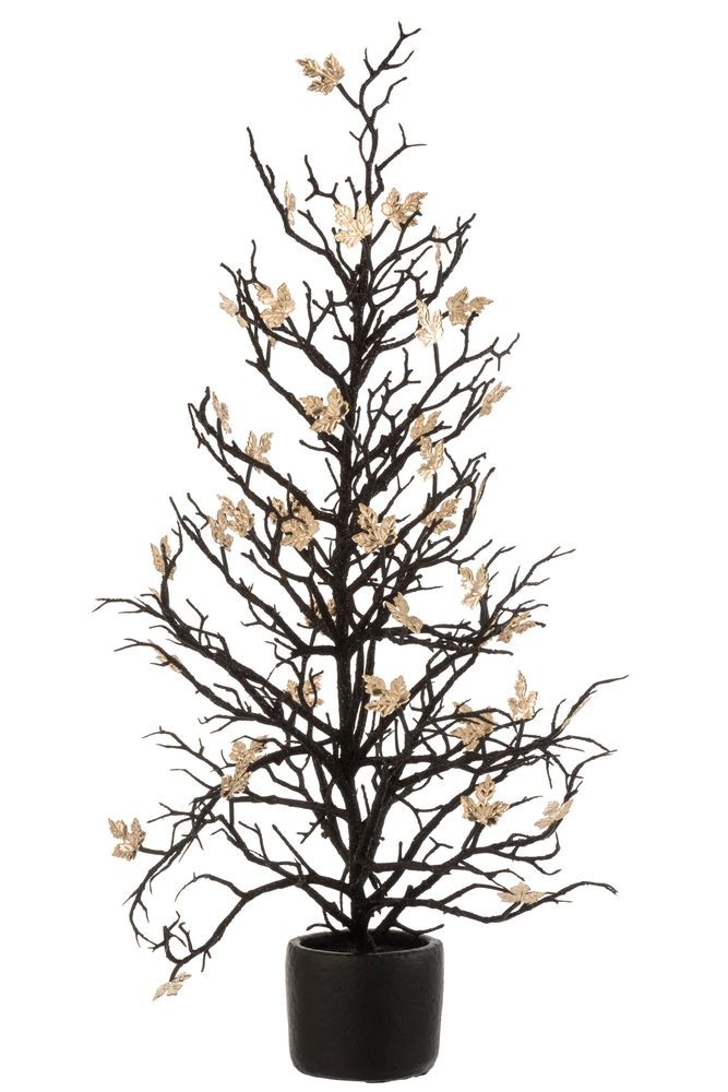 Černý dekorační stromek se zlatými lístky Tree Glitt L - 23*23*71 cm