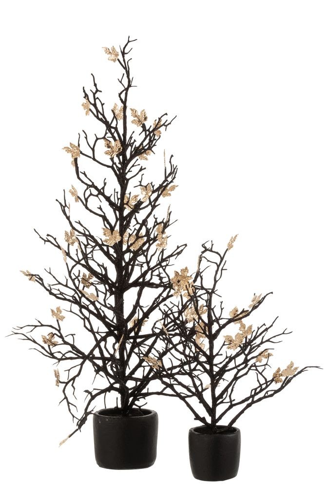 Černý dekorační stromek se zlatými lístky Tree Glitt L - 23*23*71 cm