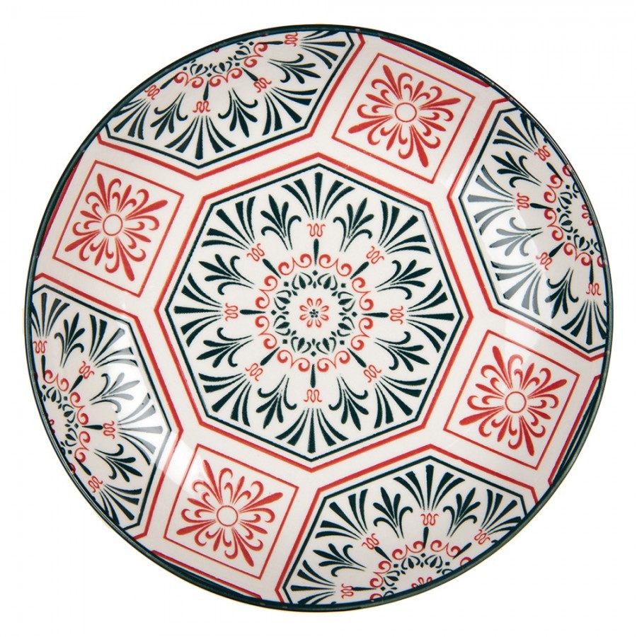 Breakfast Plate ? 21x3 Cm White Red Ceramic - Kitchen