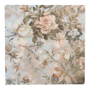 Béžovo-modré papírové ubrousky s růžemi - 33*33 cm (20ks)