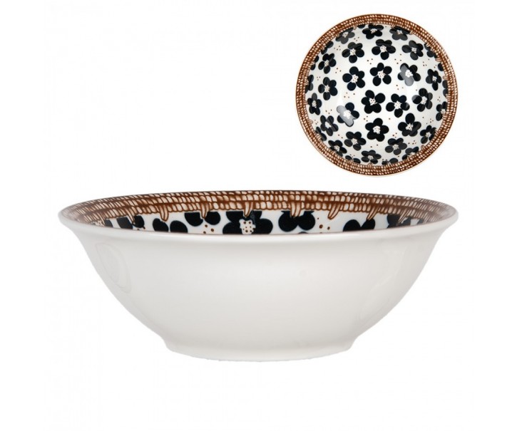 Bílá keramická miska s černými květy Mibbo - Ø 15*5 cm / 350 ml Clayre & Eef