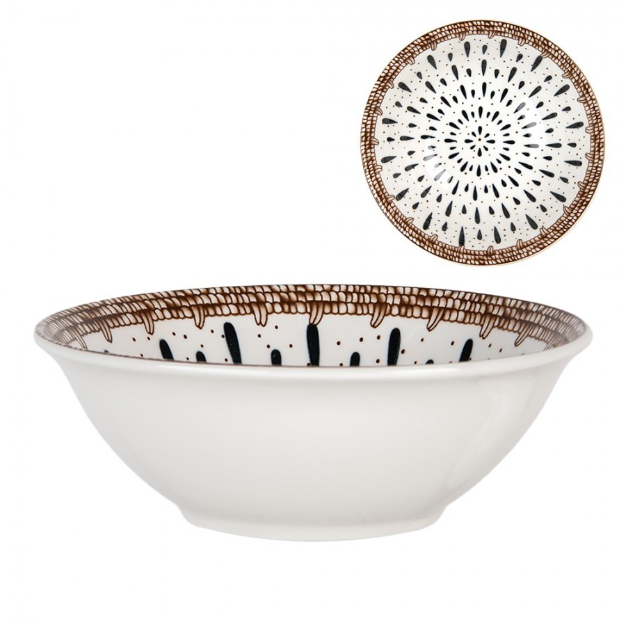 Bílá keramická miska s černým vzorem Mibbo - Ø 15*5 cm / 350 ml 6CEBO0167