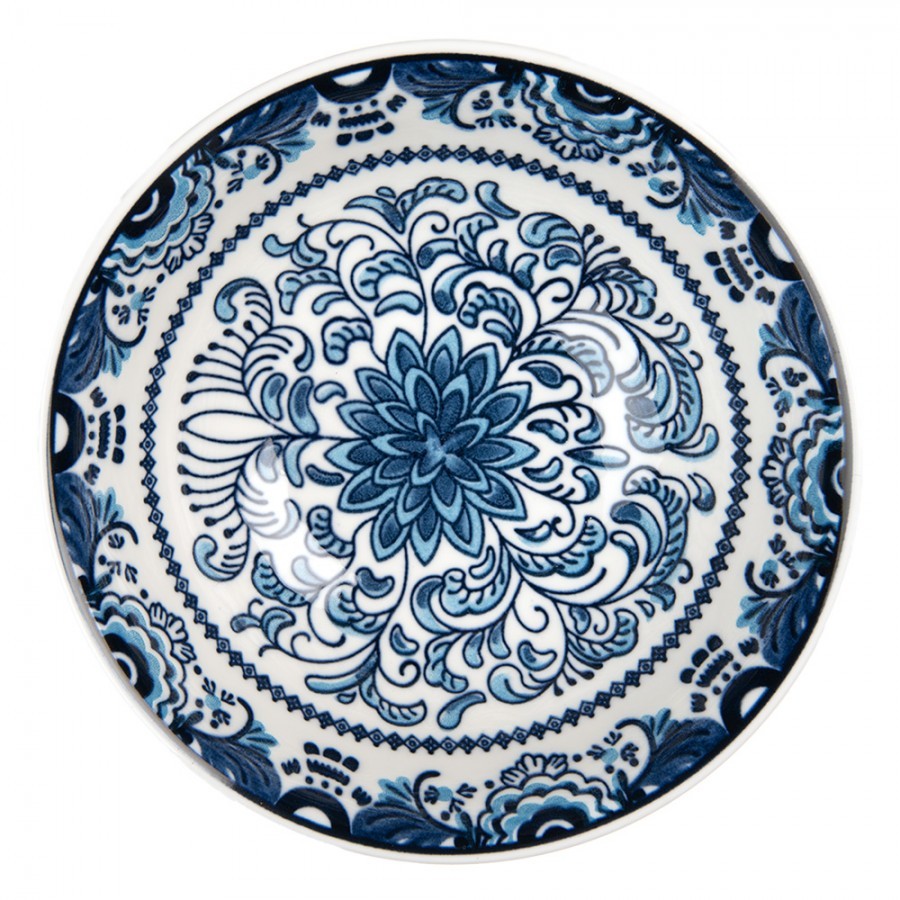 Bílá keramická miska s modrým vzorem Mibbo - Ø 15*5 cm / 350 ml