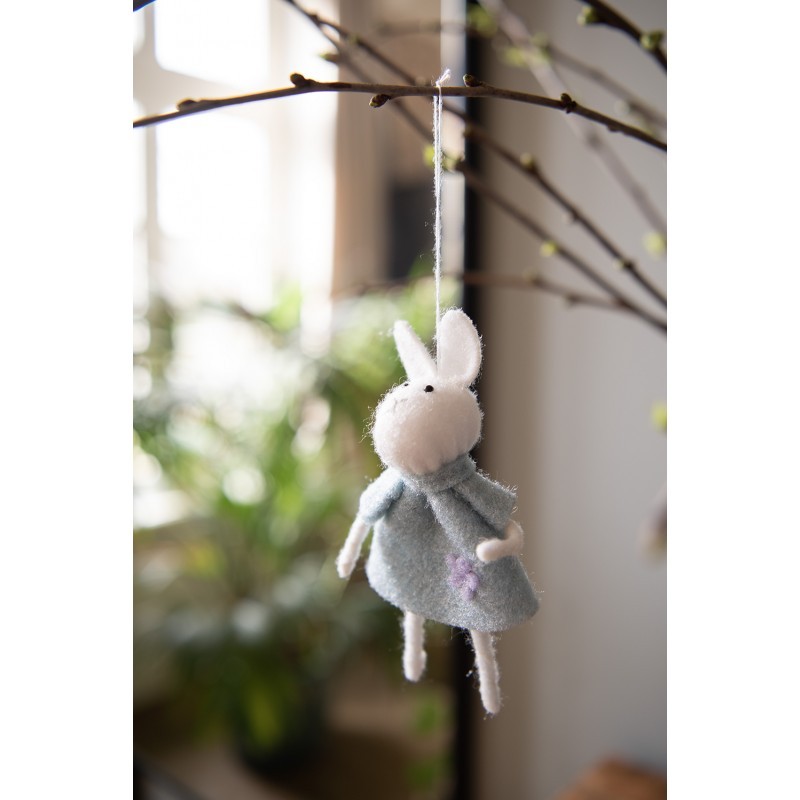 Modrý plstěný závěsný velikonoční králíček Magiccal - 6*3*13 cm