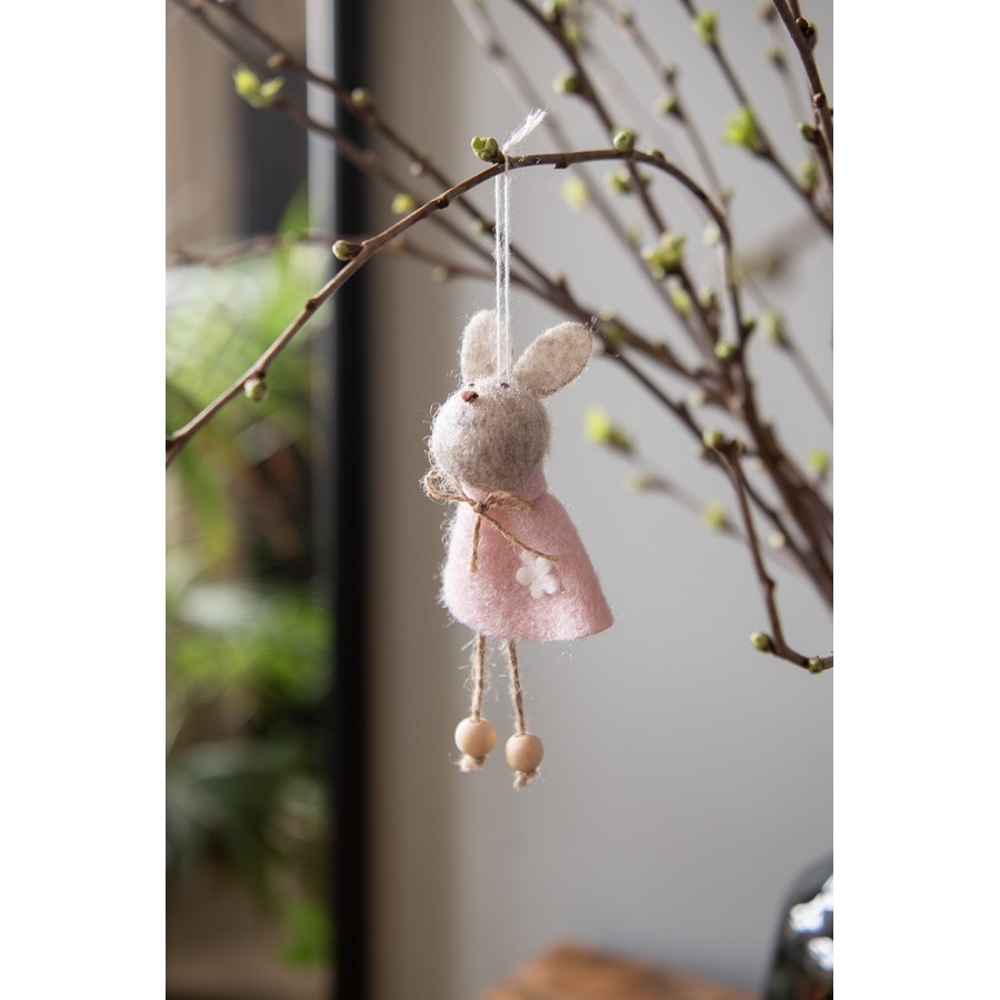 Růžový plstěný závěsný velikonoční králíček Magiccal - 6*3*13 cm