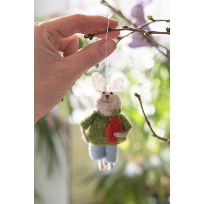 Šedý plstěný závěsný králíček s mrkvičkou Magiccal - 5*2*11 cm