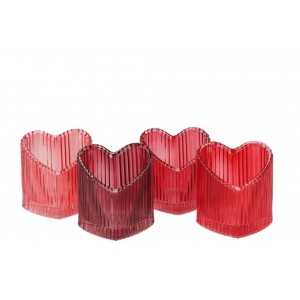 4ks červený mix skleněný svícen srdce Love Hearts - 7*8 cm