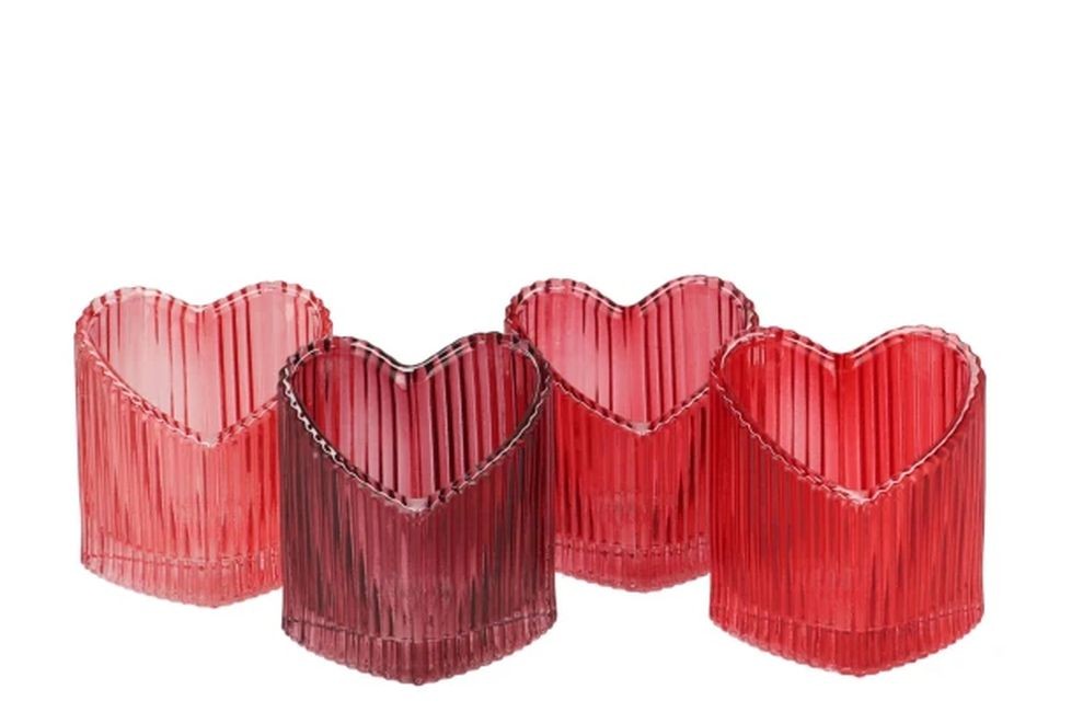 4ks červený mix skleněný svícen srdce Love Hearts - 7*8 cm