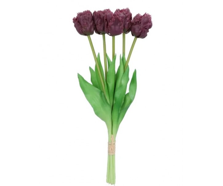 Kytice 5ks fialových realistických tulipánů Tulips Papagayo - 39 cm