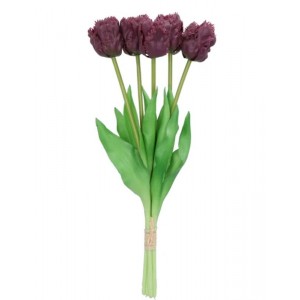 Kytice 5ks fialových realistických tulipánů Tulips Papagayo - 39 cm