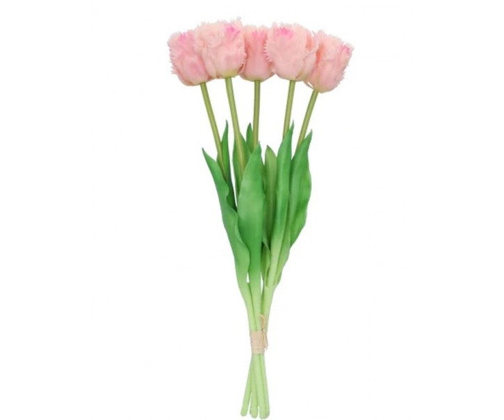 Kytice 5ks růžových realistických tulipánů Tulips Papagayo - 39 cm