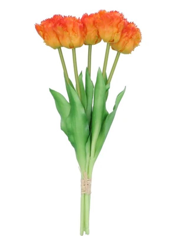 Kytice 5ks oranžových realistických tulipánů Tulips Papagayo - 39 cm