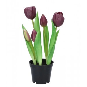 5ks fialový realistický tulipán Tulips v květináčku - 26 cm