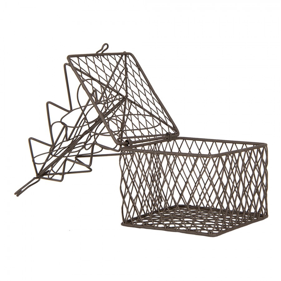 Hnědý drátěný box se stromkem s hvězdou - 9*9*22 cm