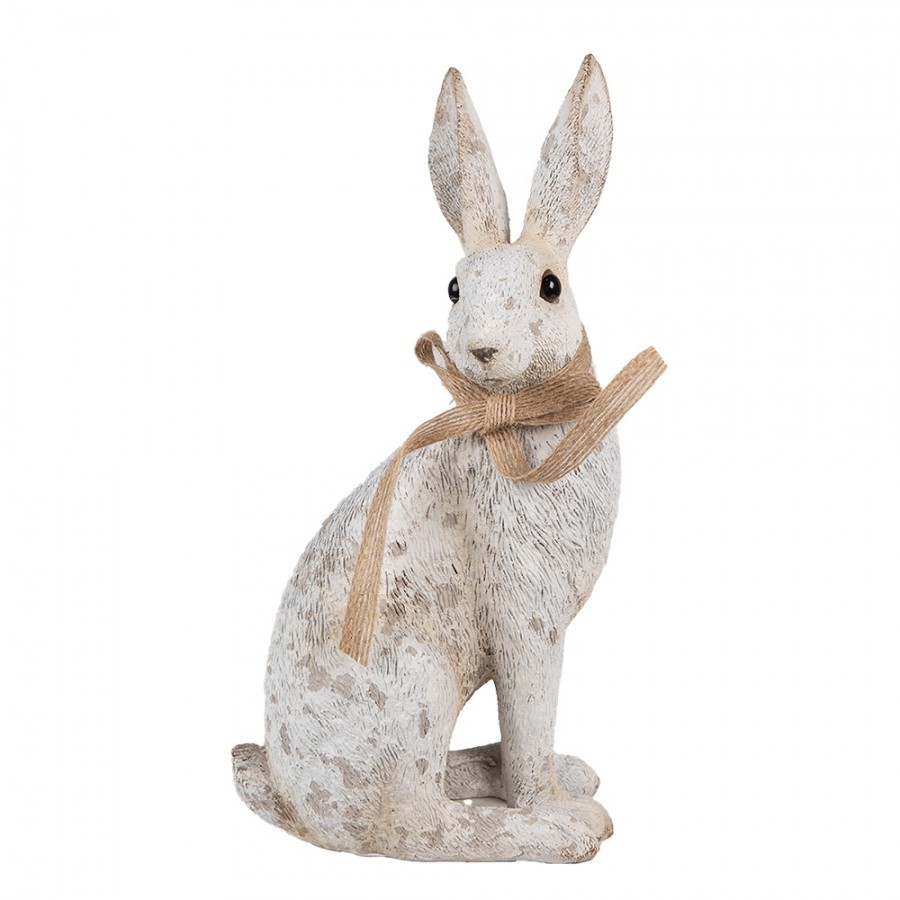 Dekorace béžový sedící králík s mašlí Rabbit Bow - 14*10*26 cm