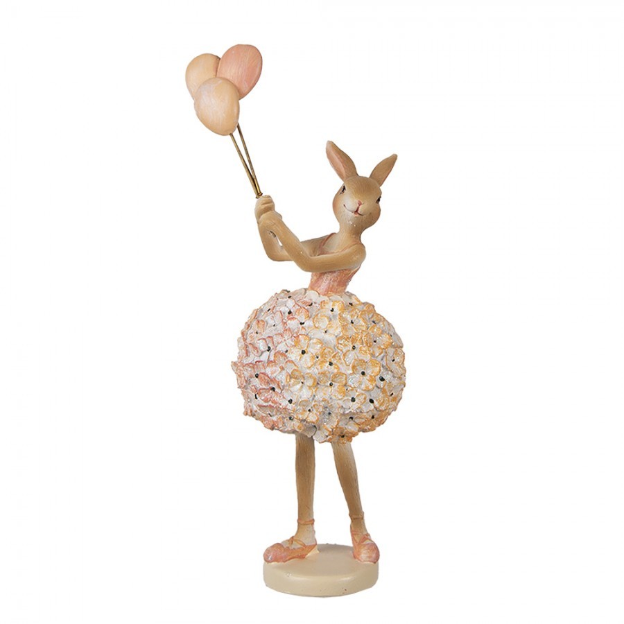 Béžová dekorace králičí dívka se sukní z květů a balonky - 11*7*27 cm