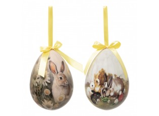 2ks dekorace závěsné vajíčko s králíčky Spring Egg - Ø 11*15 cm
