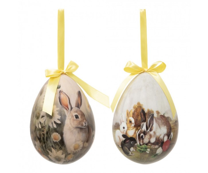2ks dekorace závěsné vajíčko s králíčky Spring Egg - Ø 11*15 cm