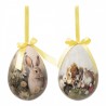 2ks dekorace závěsné vajíčko s králíčky Spring Egg - Ø 11*15 cm