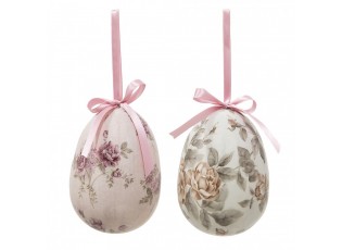 2ks dekorace vajíčko s růžemi Rose Spring Egg - Ø 9*12 cm