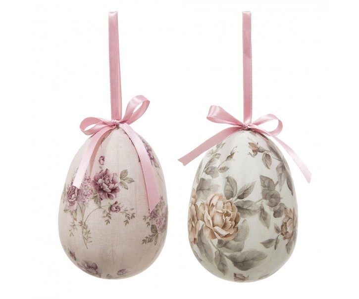 2ks dekorace vajíčko s růžemi Rose Spring Egg - Ø 9*12 cm