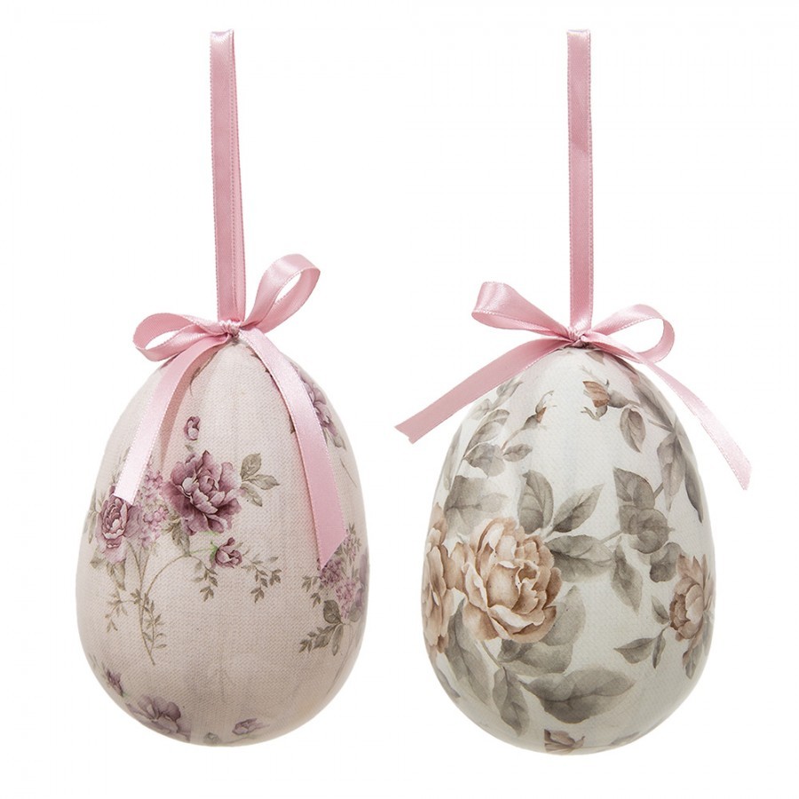 2ks dekorace vajíčko s růžemi Rose Spring Egg - Ø 9*12 cm