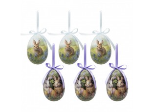6ks dekorace závěsné vajíčko s králíčky Spring Egg - Ø 7*10 cm