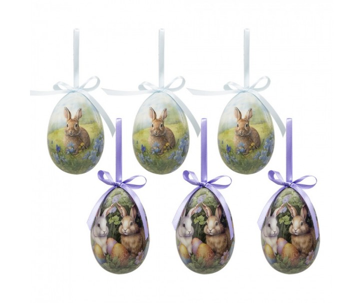 6ks dekorace závěsné vajíčko s králíčky Spring Egg - Ø 7*10 cm Clayre & Eef