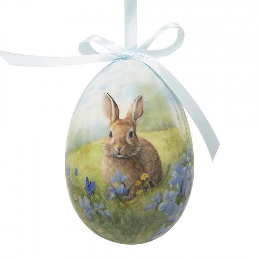 6ks dekorace závěsné vajíčko s králíčky Spring Egg - Ø 7*10 cm