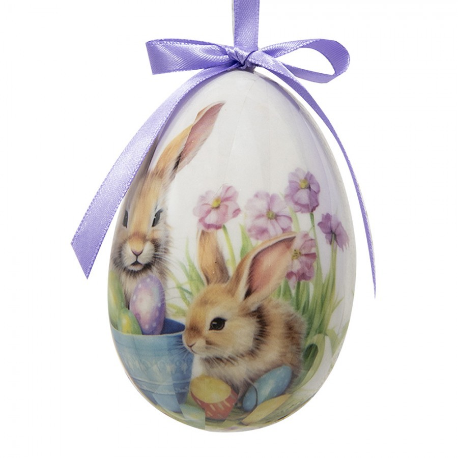 6ks dekorace závěsné vajíčko s králíčky Spring Egg - Ø 7*10 cm