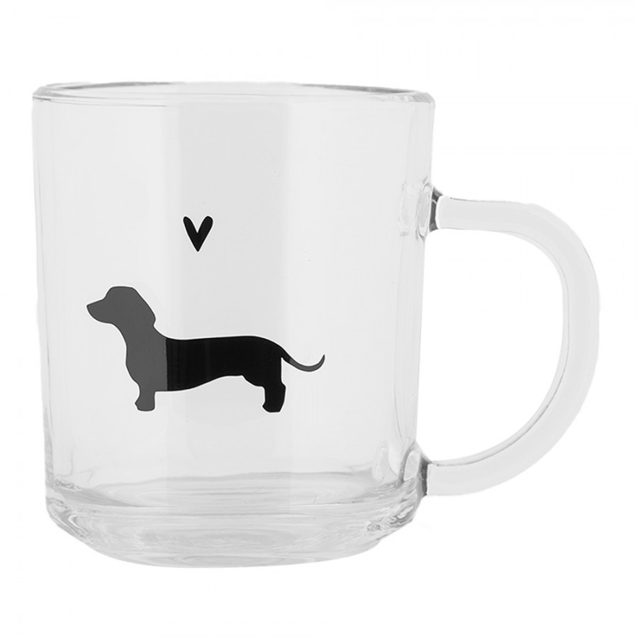 Skleněný hrnek s jezevčíkem a srdíčkem Dog&Cat - 11*8*9 cm / 200 ml