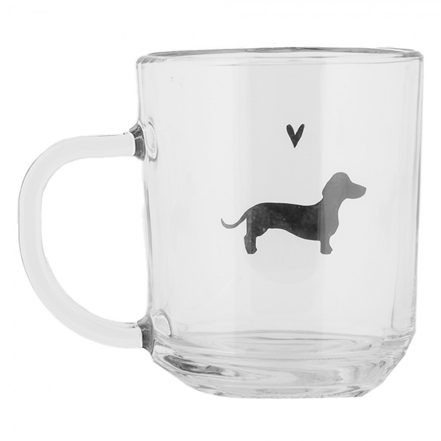 Skleněný hrnek s jezevčíkem a srdíčkem Dog&Cat - 11*8*9 cm / 200 ml