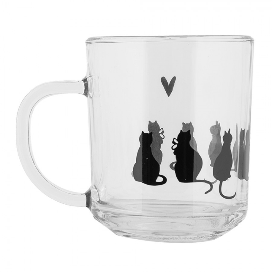 Skleněný hrnek s kočkami a srdíčkem Dog&Cat - 11*8*9 cm / 200 ml