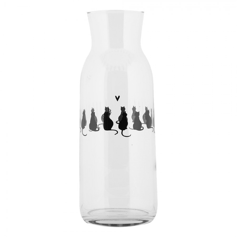 Skleněná karafa s kočkami a srdíčkem Dog&Cat - Ø 9*25 cm / 1000 ml