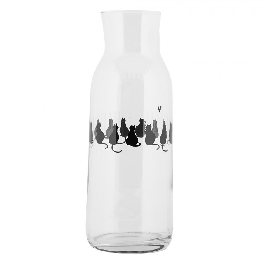 Skleněná karafa s kočkami a srdíčkem Dog&Cat - Ø 9*25 cm / 1000 ml