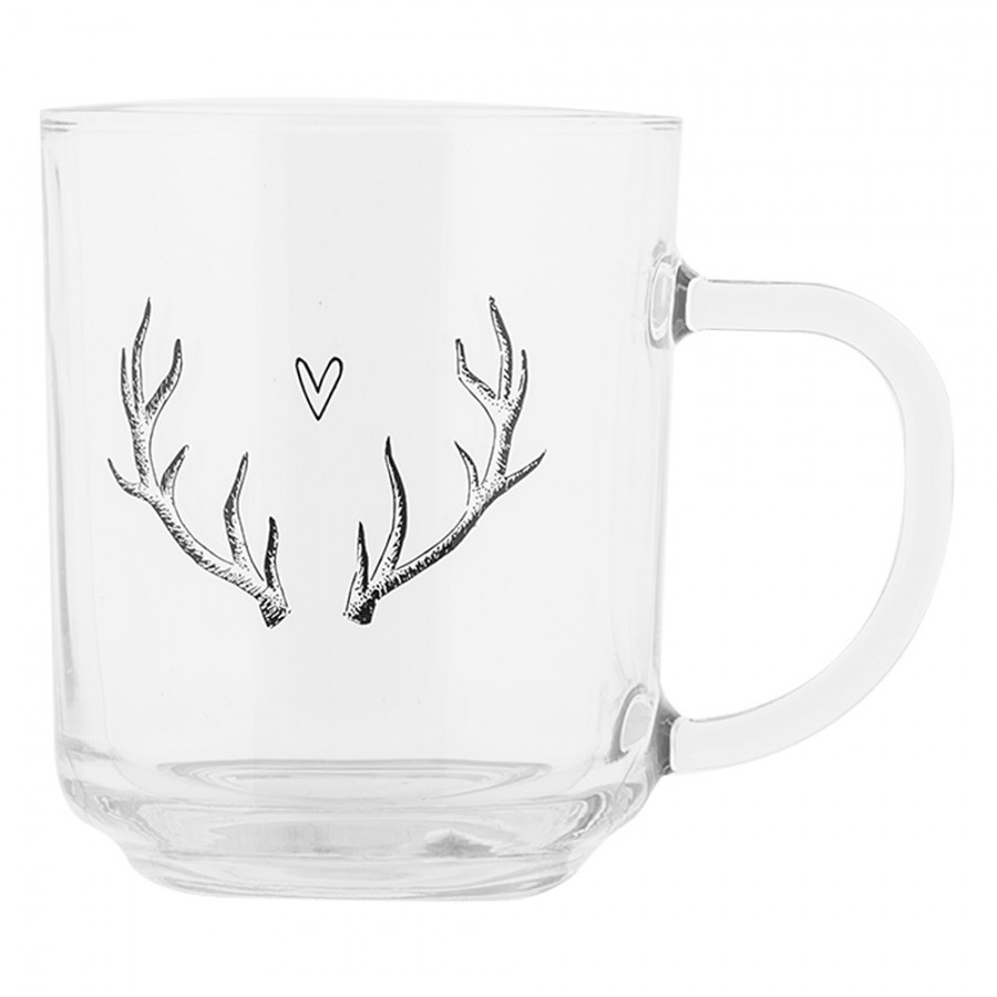 Skleněný hrnek paroží se srdíčkem Love Deer - 11*8*9 cm / 200 ml