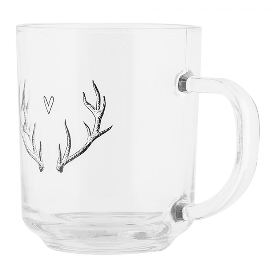 Skleněný hrnek paroží se srdíčkem Love Deer - 11*8*9 cm / 200 ml
