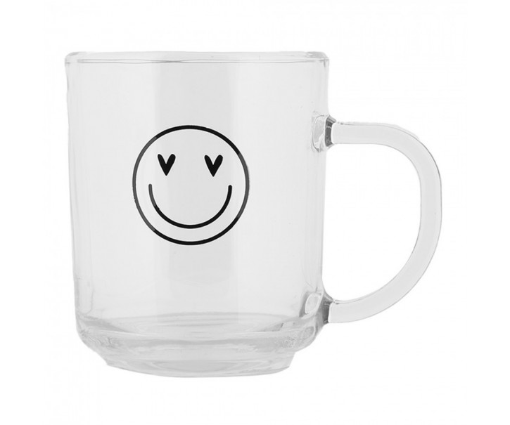 Skleněný hrnek se smajlíkem Heart & Smile - 11*8*9 cm / 200 ml