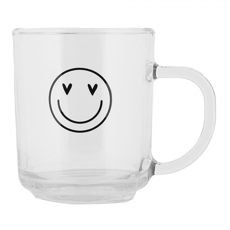 Skleněný hrnek se smajlíkem Heart & Smile - 11*8*9 cm / 200 ml